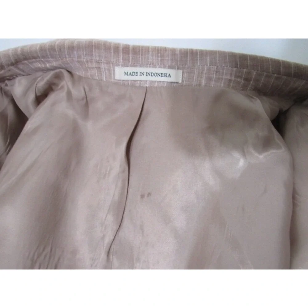 Lauren Ralph Lauren Slim‎ Beige Stripe Sz 44R 100% Linen Sport Coat Blazer